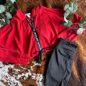 Forever21 Red Cropped Athletic Hoodie